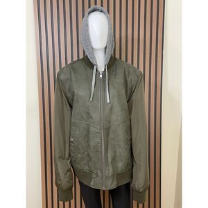 Express Men's XL Green Jacket Polyester Bomber Varsity Zip Up Hooded Streetwear